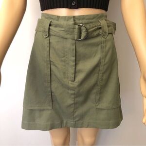 Dynamite Khaki Minimalist Belted A Line Mini Skirt with Large Pockets. Large.
